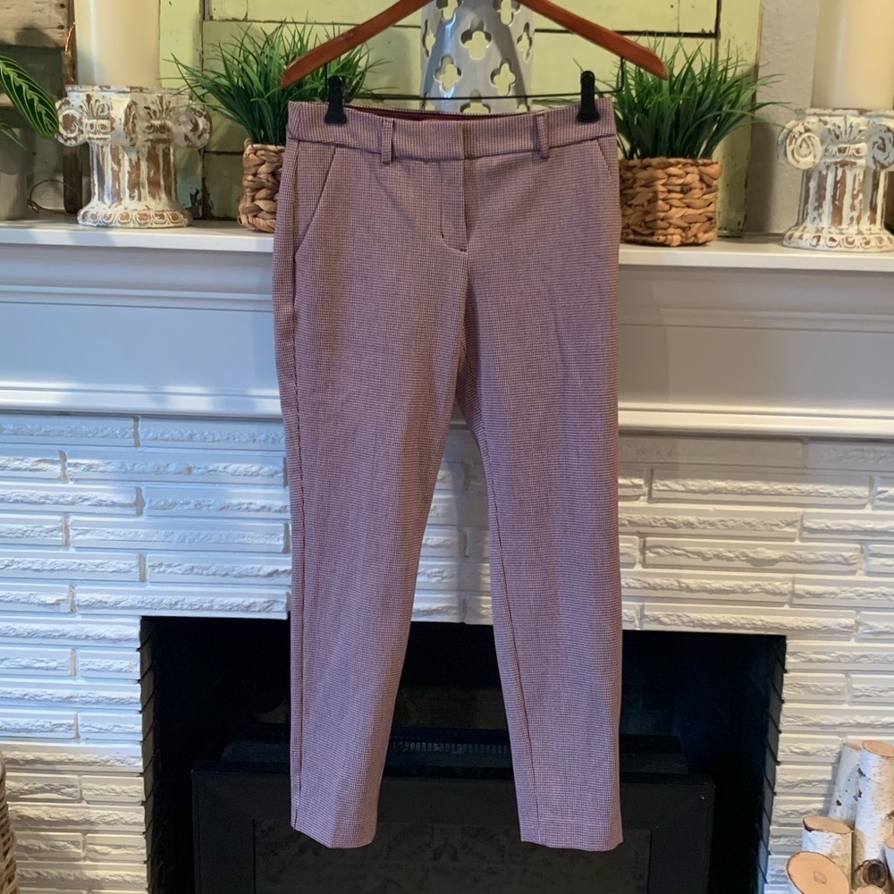 EXPRESS Columnist Skinny Mid Rise Stretch Houndstooth Burgundy Trouser Pants 4
